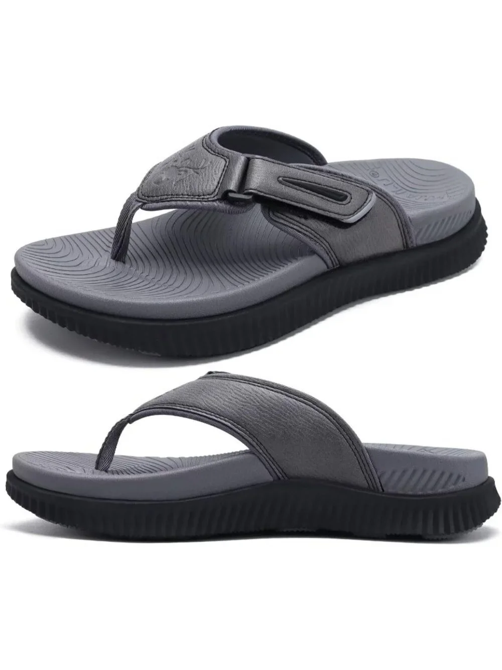 Men's Grey Adjustable Thick Athletic Cushion Orthotic Flip Flops Sandal Shoes